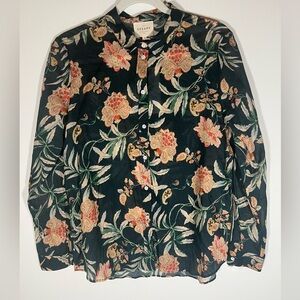 NWT Sezane forest green floral Chemise Pierro shirt lightweight sz 6 parisian